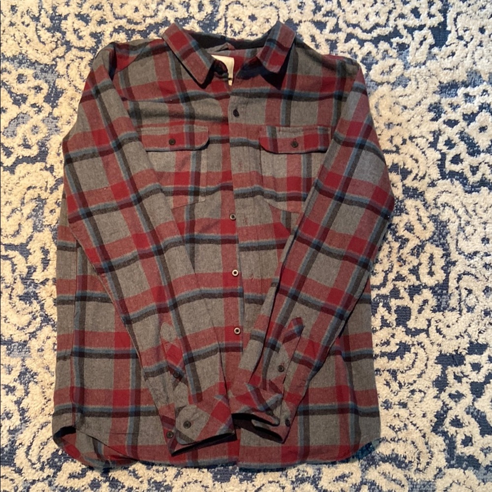 Red and Gray Plaid Button-Up Shirt